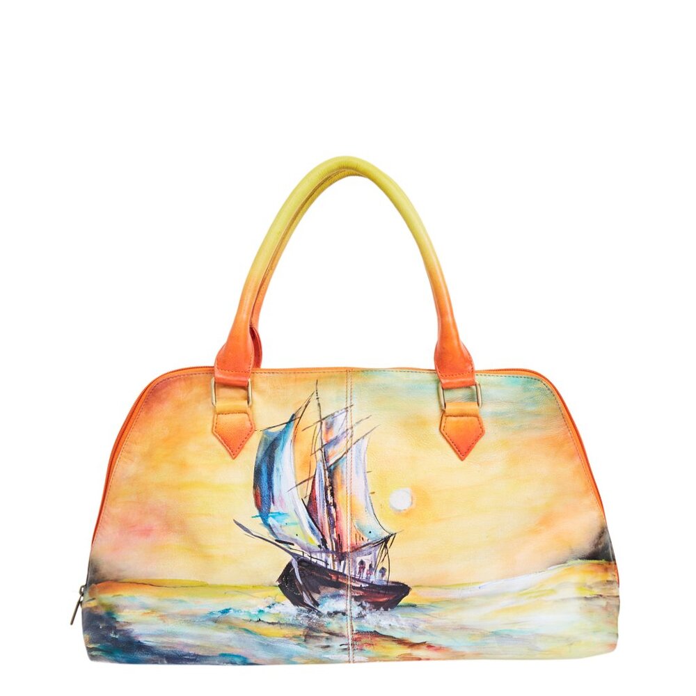 Hand-Painted Carryall Tote Bag for Women – Leather Handbag, Ladies Purse
